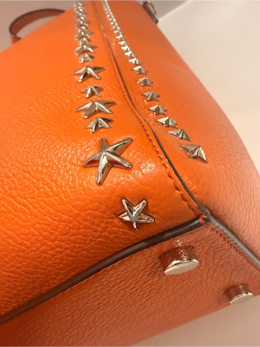 Jimmy Choo Large Orange Leather Star Studded Tote Made in Italy - Picture 8 of 12